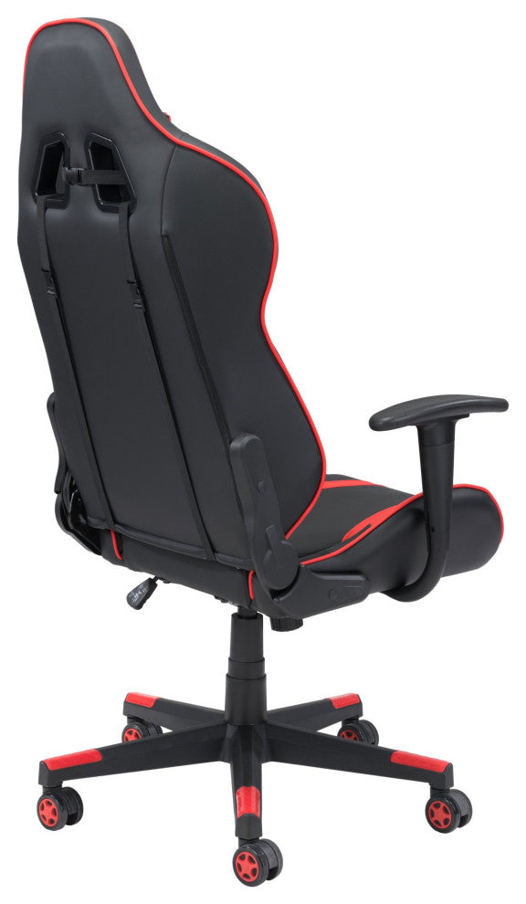 Computer Work Gaming Chair, Faux Vinyl Leather, Black, Red, Home Office