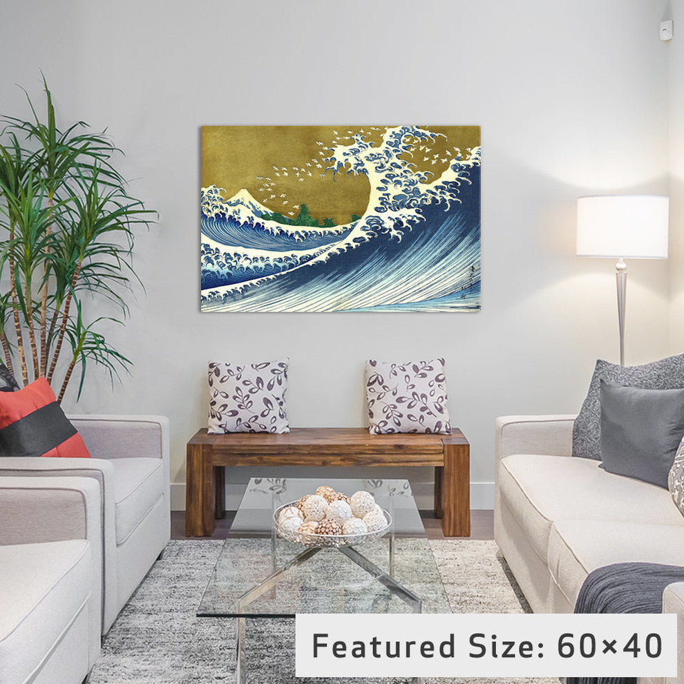 "A Colored Version of The Big Wave" by Katsushika Hokusai, 26x18x1.5"