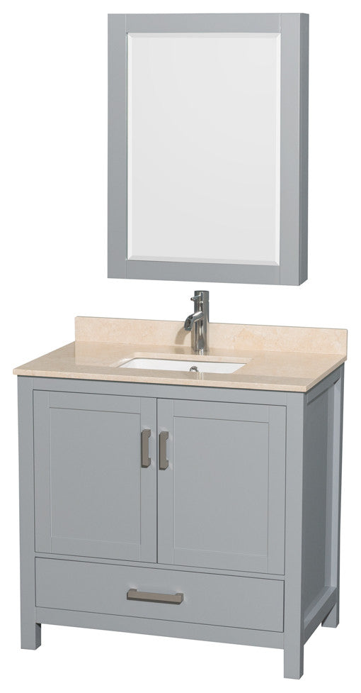 Wyndham WCS141436SGYIVUNSMED Vanity in Gray with Ivory Marble Top and Square Sin