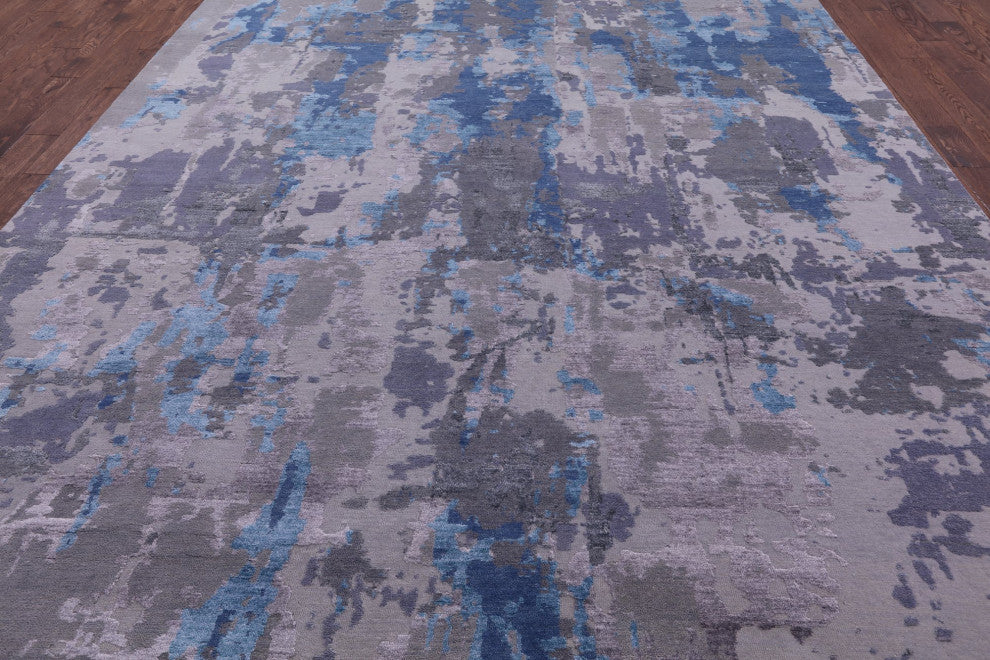 10' 1" X 13' 11" Wool and Silk Modern Hand Knotted Rug Q7246
