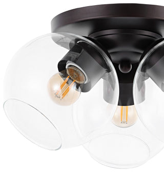 Iris 11.5" 3-Light Farmhouse Rustic Iron/Glass LED Semi Flush Mount, Black