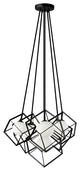 6 Light Halogen Pendant, Matte Black Finish with Opal Glass