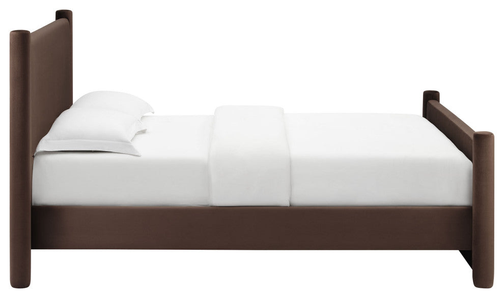 Rael Performance Velvet Queen Platform Bed, Chocolate Brown