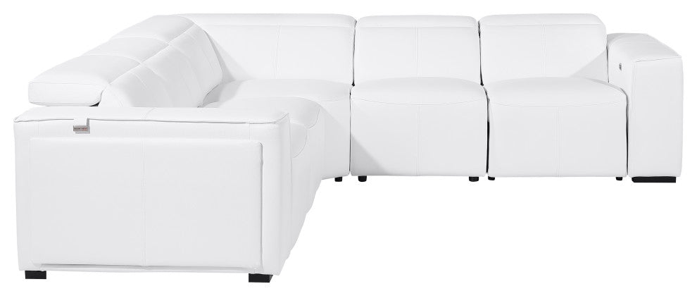Niccolo Italian Leather 5-Piece L-Shaped Power Reclining Sectional, White