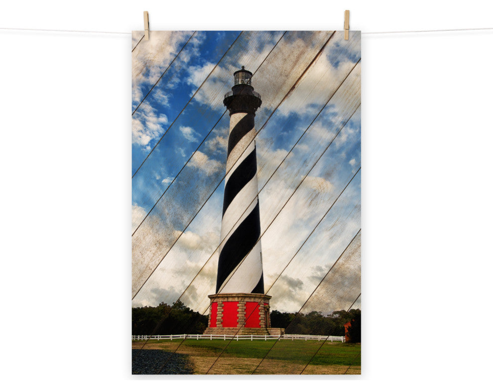 Faux Wood Cape Hatteras Lighthouse Landscape Photo Unframed Wall Art, 16" X 20"