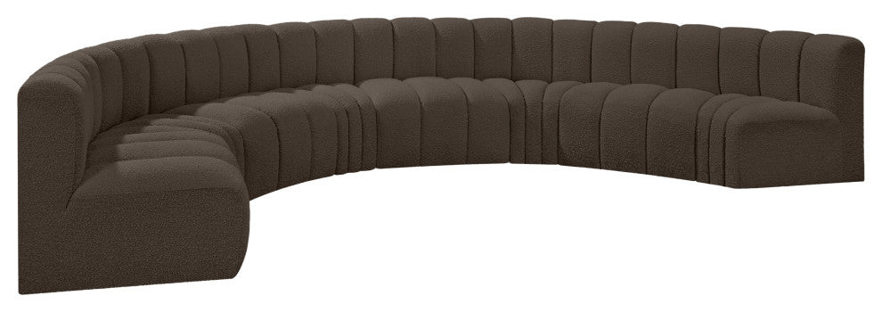 Arc Boucle Fabric Upholstered 8-Pc. Inward Curved Modular Sectional, Brown