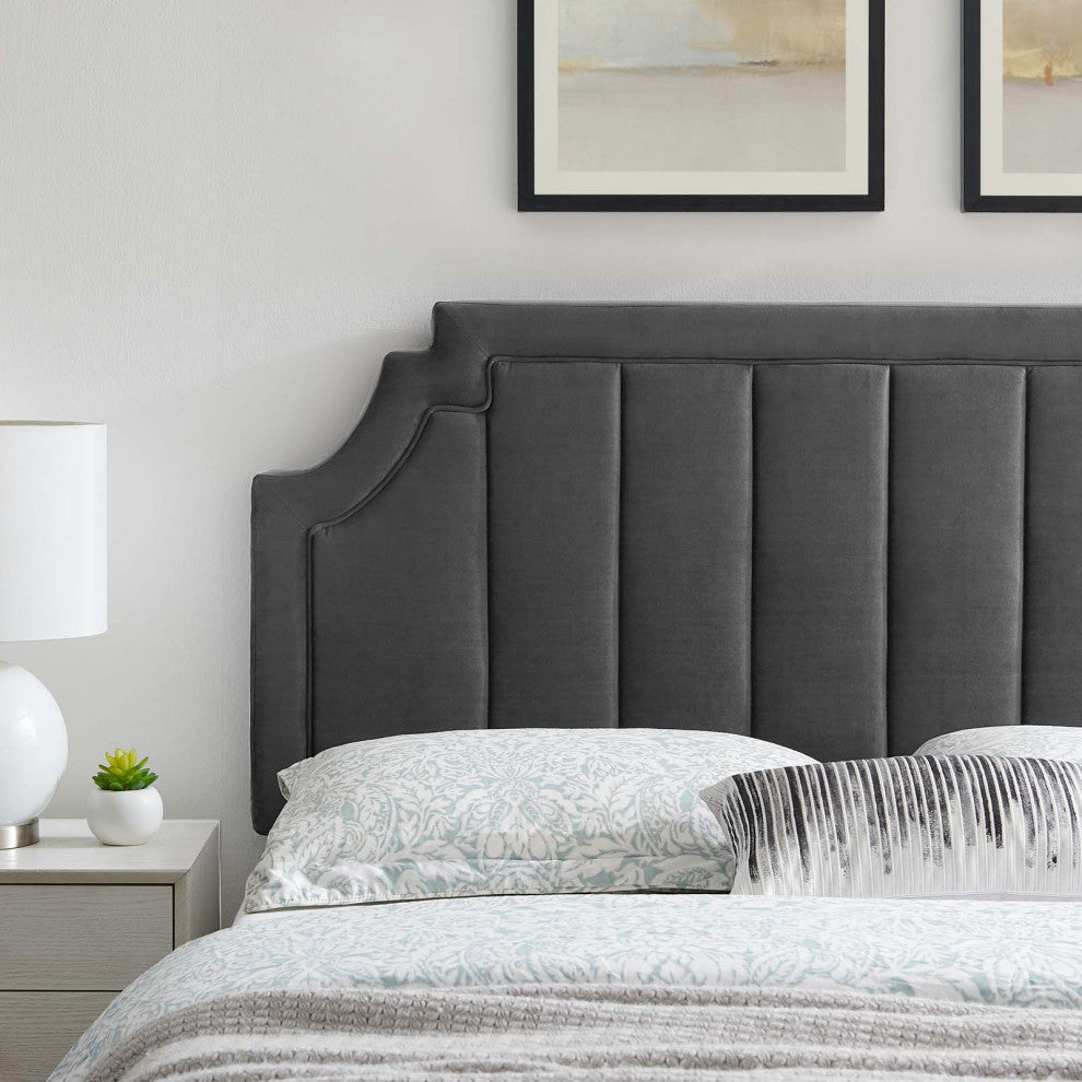 Tufted Headboard, Twin Size, Velvet, Dark Gray, Modern Contemporary