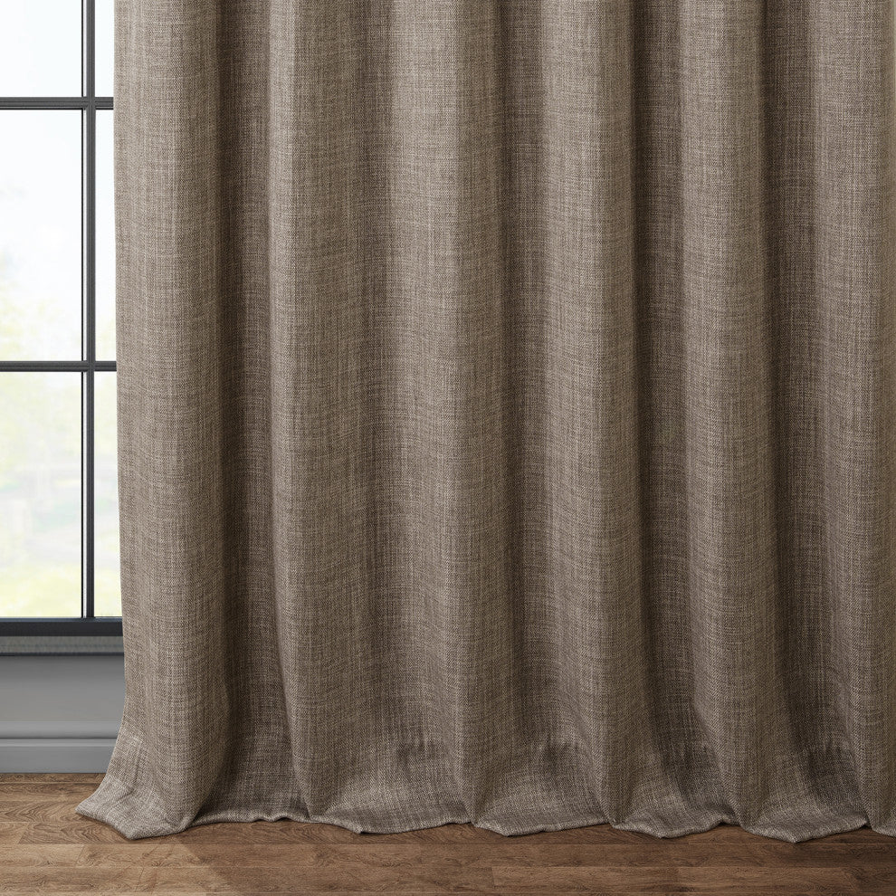 Faux Linen Darkening Curtain Single Panel, Dutch Cocoa, 50"x120"