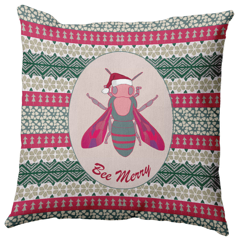Bee Merry Accent Pillow, Christmas Pink, 20"x20"