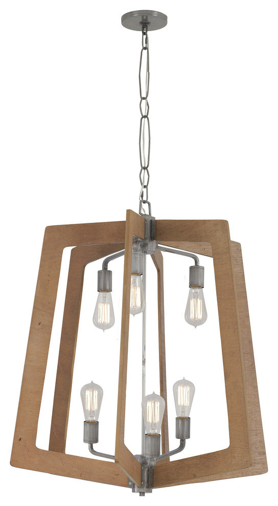 .-      Lofty 6 -Lt Foyer Chandelier  - Steel/Wheat