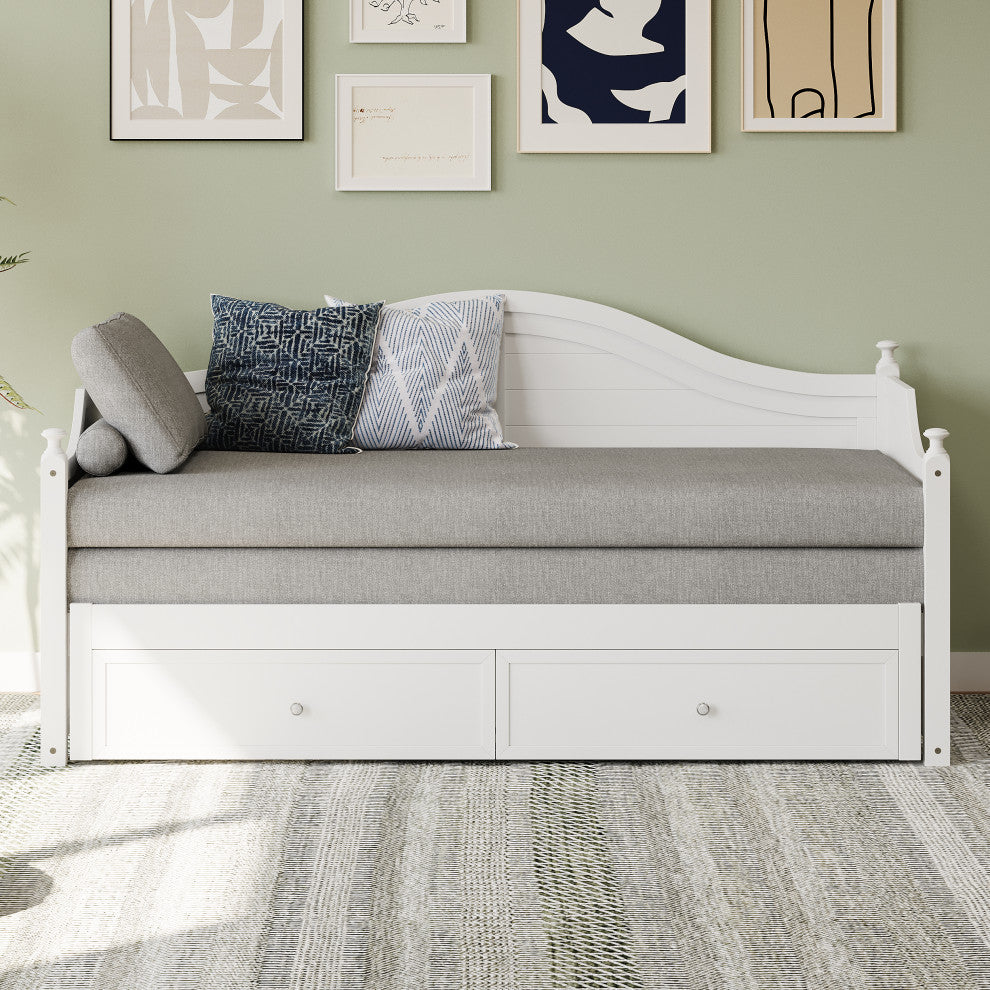 TATEUS Twin Size Wood Daybed with Extended Pop Up Trundle and Storage Drawers