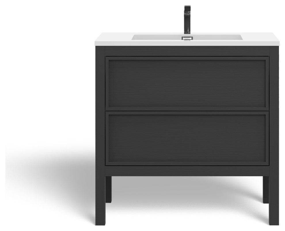 The Shiloh Bathroom Vanity, Charcoal Oak, 36", Single Sink, Freestanding