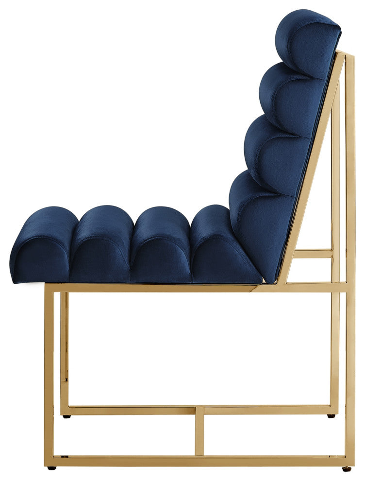 Inspired Home Maddyn Dining Chair, Velvet Navy/Gold