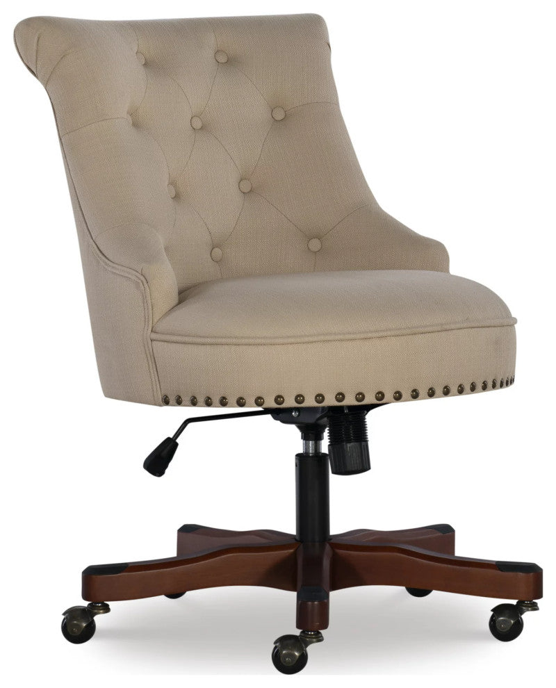 Classic Office Chair, Swivel Design & Diamond Button Tufted Back, Beige Rice