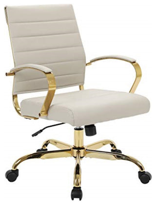 LeisureMod Benmar Home Leather Office Chair With Gold Frame