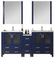 Lexora Volez 72" Vanity Cabinet, Navy Blue, Top, Mirror, 4 Doors 7 Drawers