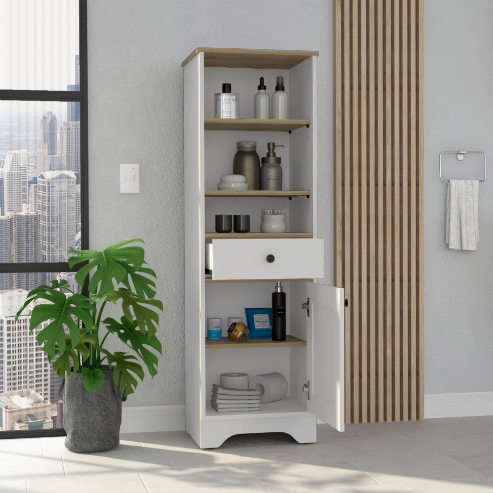 DEPOT E-SHOP Norwalk Linen Cabinet with Drawer, Light Oak/White