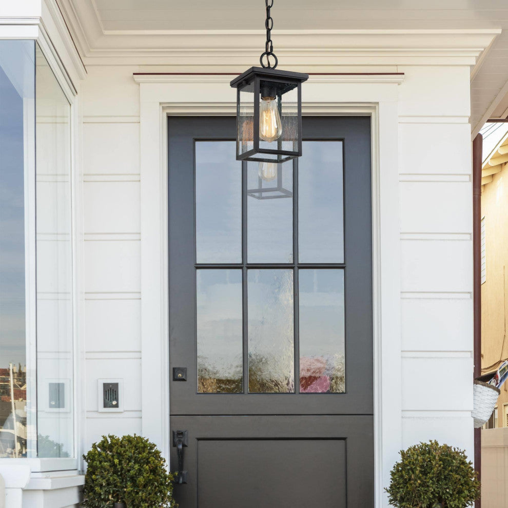 1-Light Square Outdoor Pendant Lamp, Black