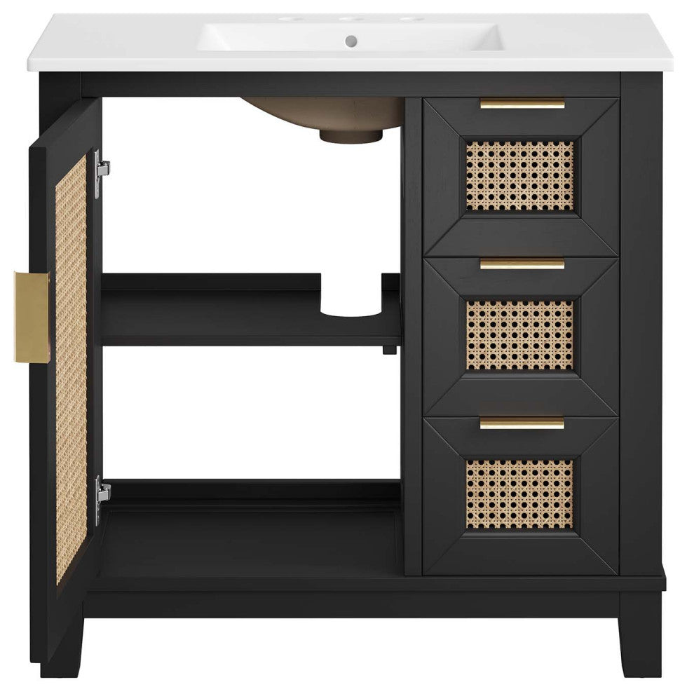 Dixie 36" Solid Wood Bathroom Vanity Cabinet, Black White