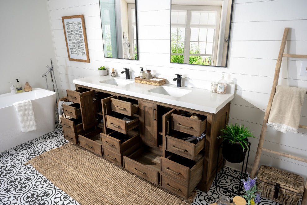 Charlotte 84 Double Sink Bath Vanity Graywashed 2" White Quartz