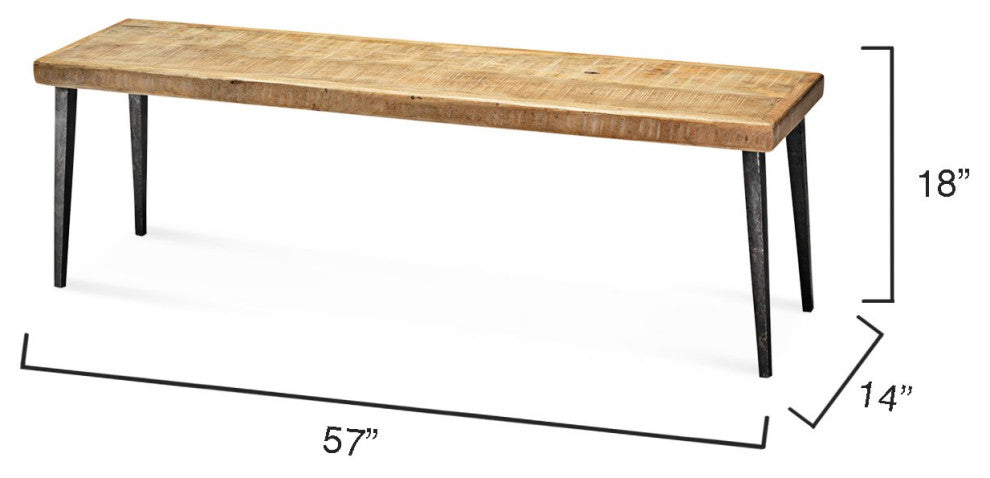 Rustic Minimalist Wood Iron 57" Bench Dining Table Seat Long Natural Classic