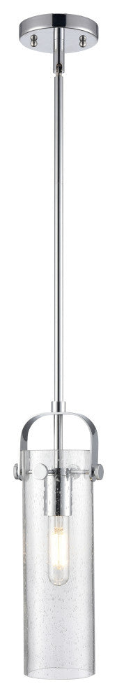 Pilaster II Cylinder 1 Light Pendant, Polished Chrome, Seedy Glass