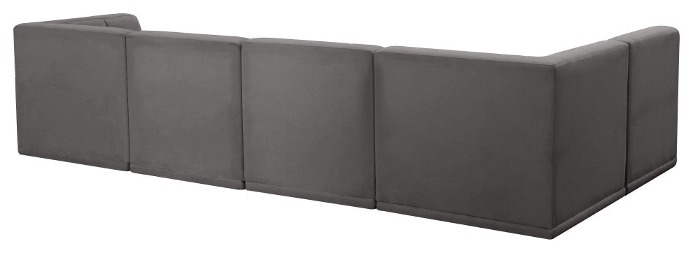 Relax Velvet Upholstered 5-Piece L-Shaped Modular Sectional, Grey