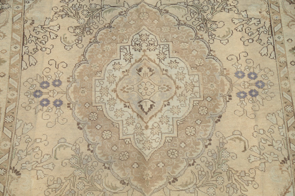 Consigned, Traditional Vintage Faded Handmade Persian Area Rug, Beige, 6x10