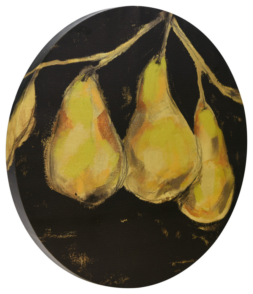"Golden Pears" Circular Canvas Giclee Printed on 2" Wood Stretcher Wall Art