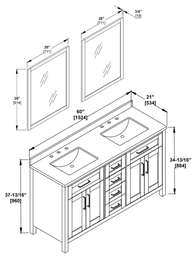 OVE Decors Tahoe Vanity With Mirror, Almond Latte, 60"