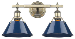 Golden Orwell 2 Light Bath Vanity, Aged Brass, Navy Blue Shade