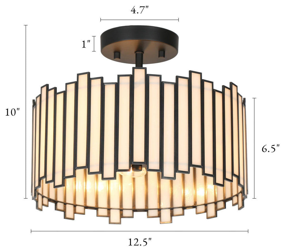 LNC 3-Light Tiffany Glass LED Semi-Flush Mount Light, Matte Black