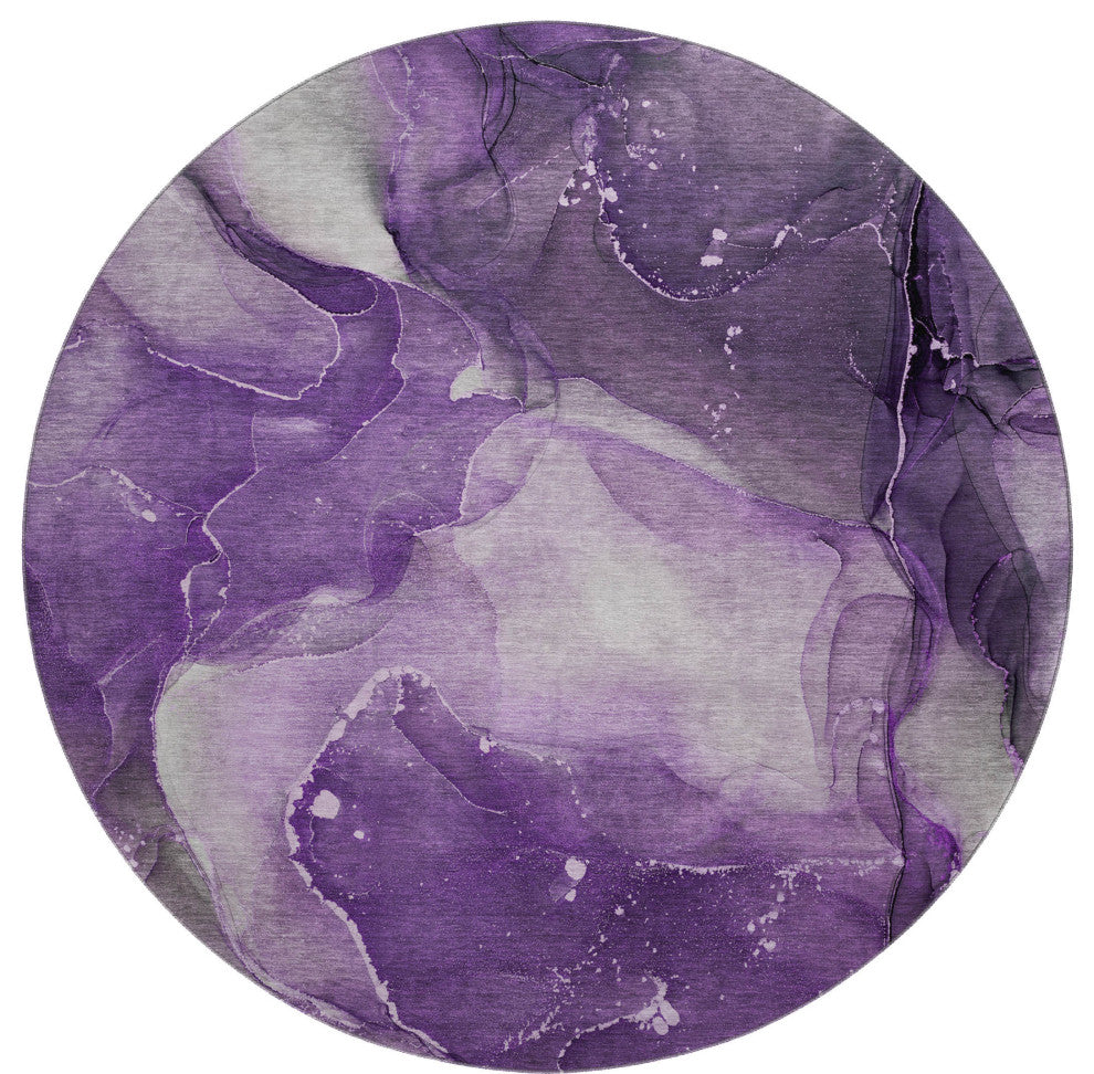 Premium Machine Washable Mayfield AMF522 Purple 8'' x 8'' Round Rug