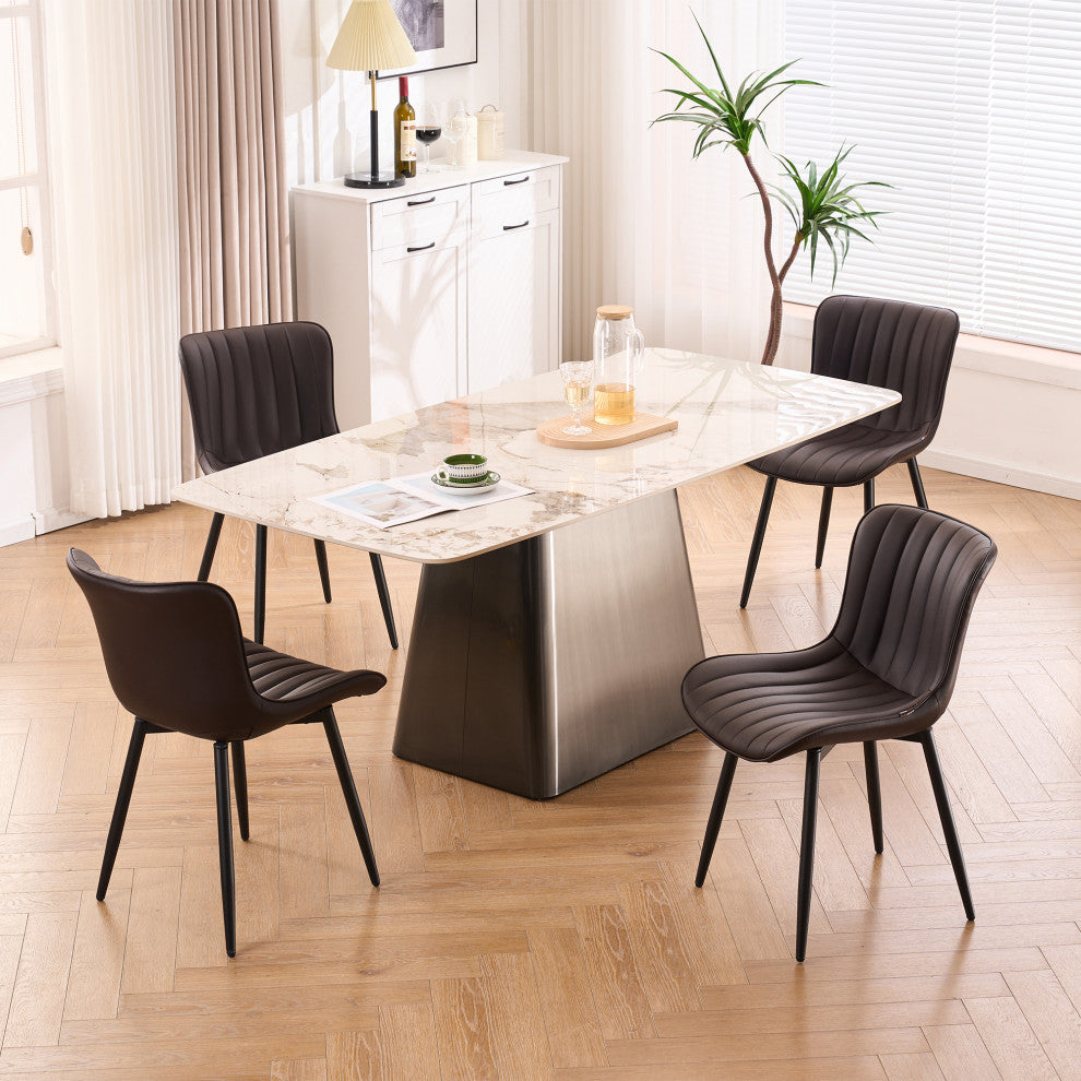 Younike Dining Chair Set of 2, Liner Pattern Faux Leather, Brown