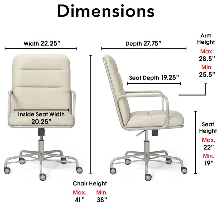 Office Chair, Metal Frame With Caster Wheels & Adjustable Height, Ivory White
