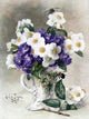 Tile Mural Still Life Of White-Purple Bouquet Of Flowers, 6"x8", Glossy