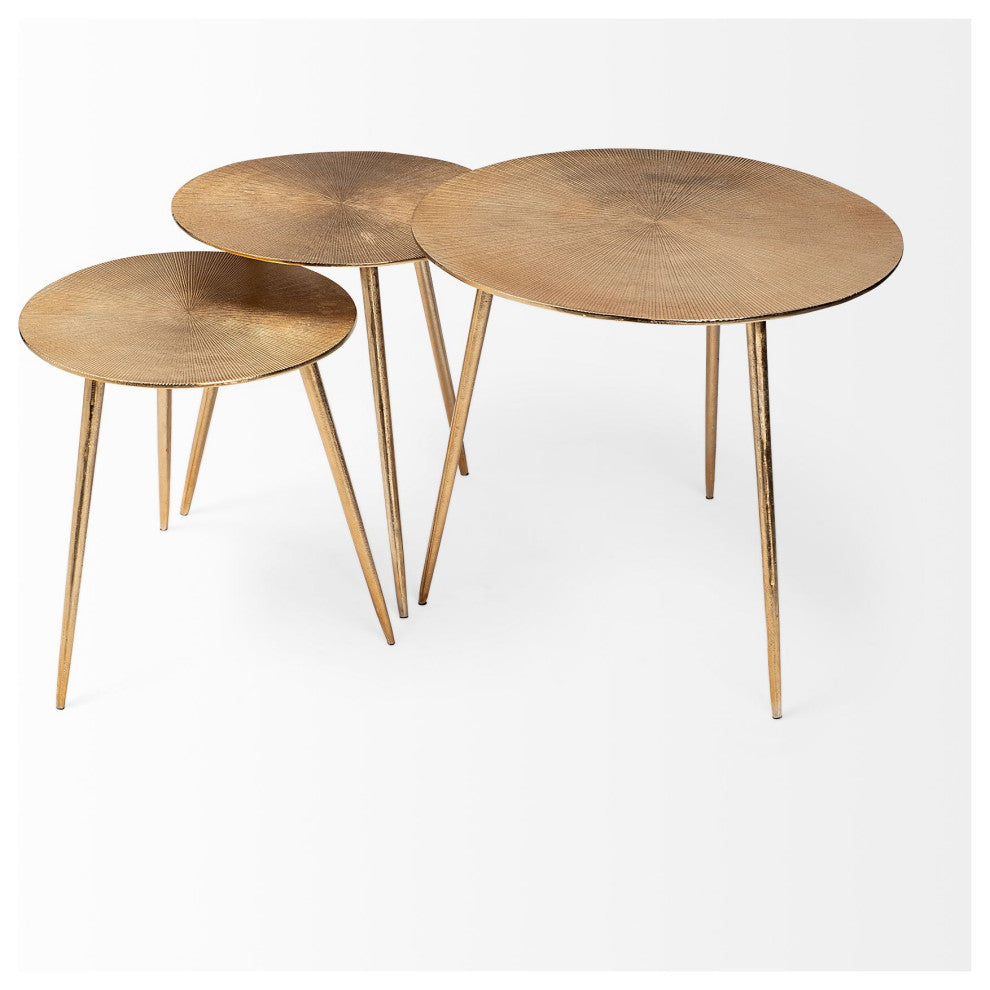 Reva III (Small) Gold Cast Aluminum 3-Legged Round Accent Table