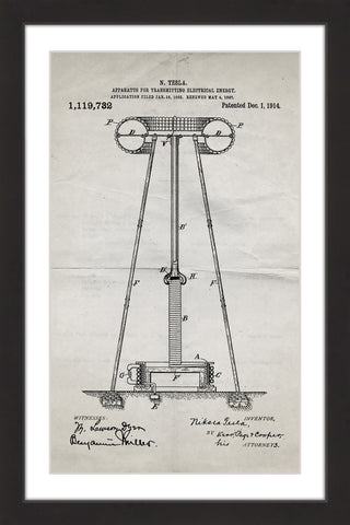 "Tesla Coil 1914 Old Paper" Framed Painting Print