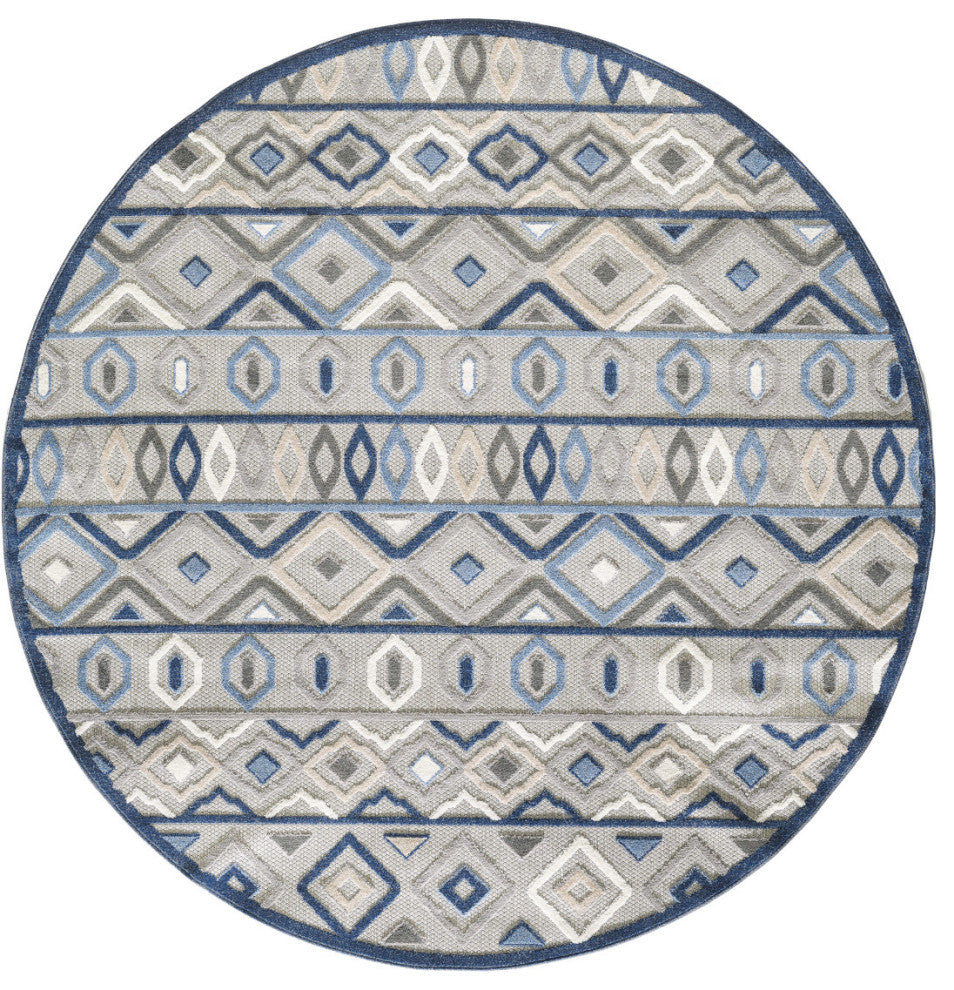 KAS Calla 6921 Grey/Blue Aztec Area Rug, 7'10' Round