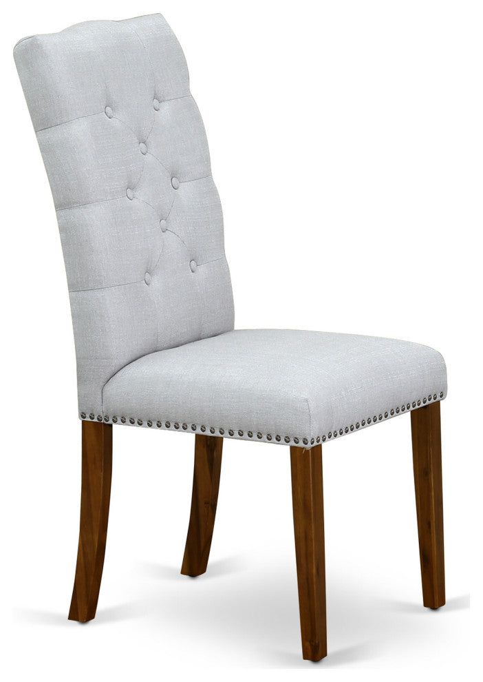 Elsa Parson Chair, Antique Walnut 401 Leg And Grey Fabric Color Set of 2