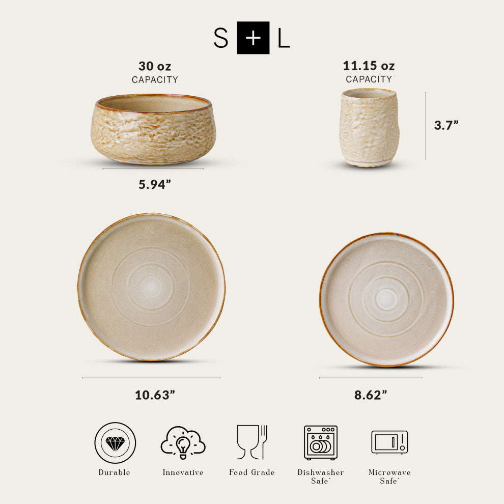 Stone by Mercer Project SHOSAI Stoneware 32 Piece Dinnerware Set, Sand