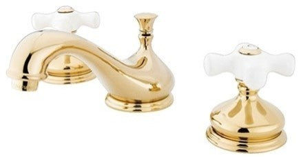 Kingston Brass Widespread Bathroom Faucet With Brass Pop-Up, Polished Brass