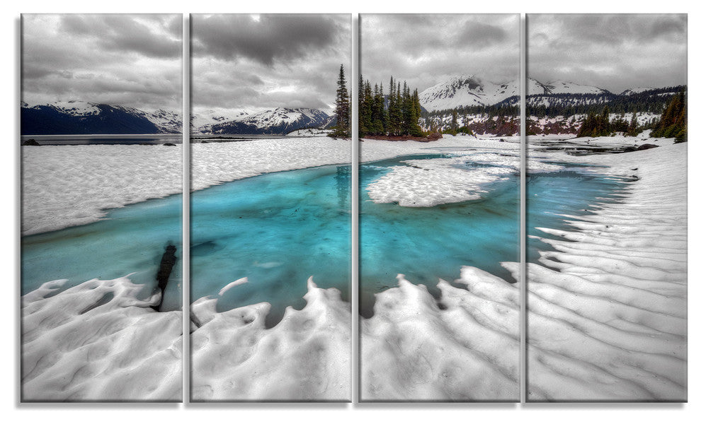 Frosted Crystal Clear Lake, Large Landscape Canvas Art Print, 48"x28", 4 Panels