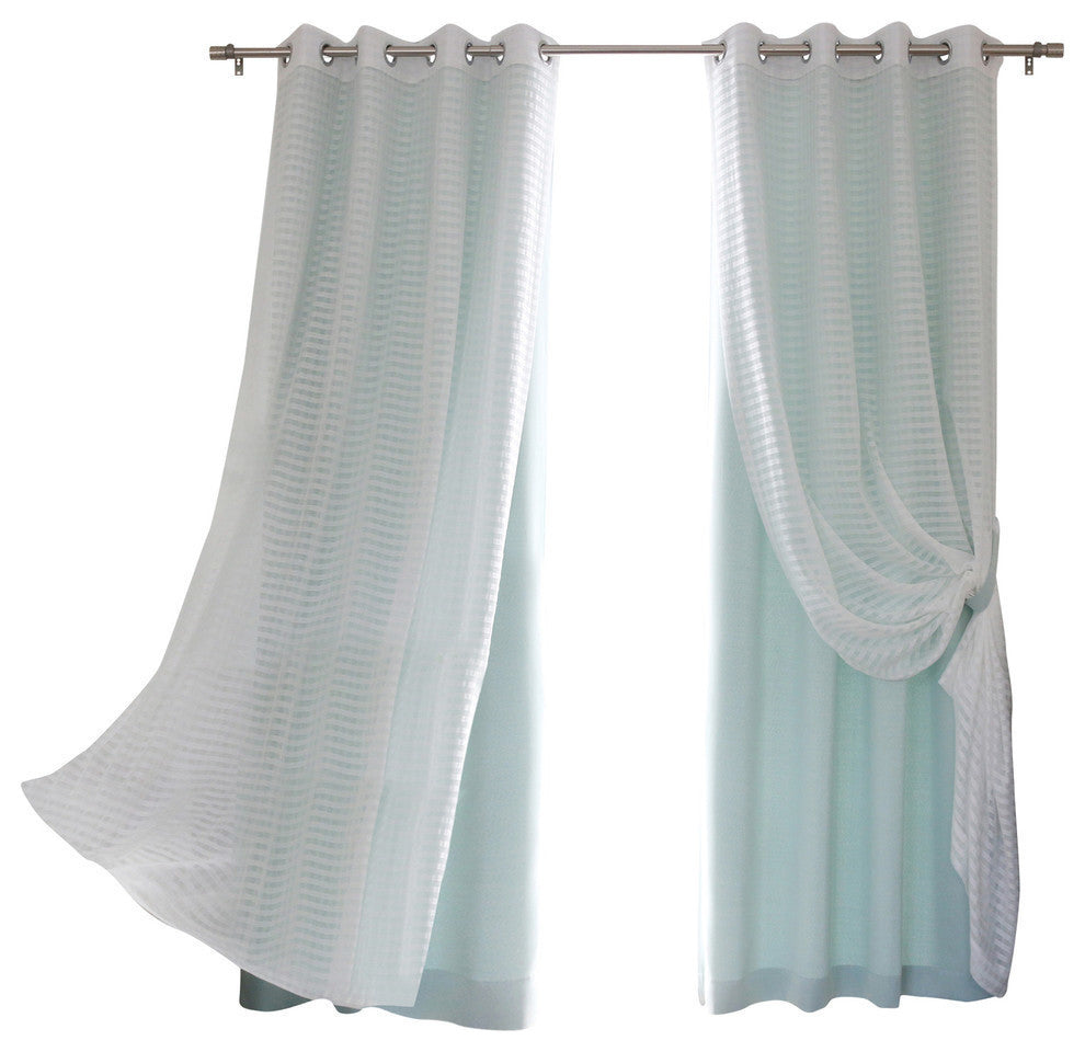 Checkered Sheer and Blackout Layered Curtains, Pair, Mint