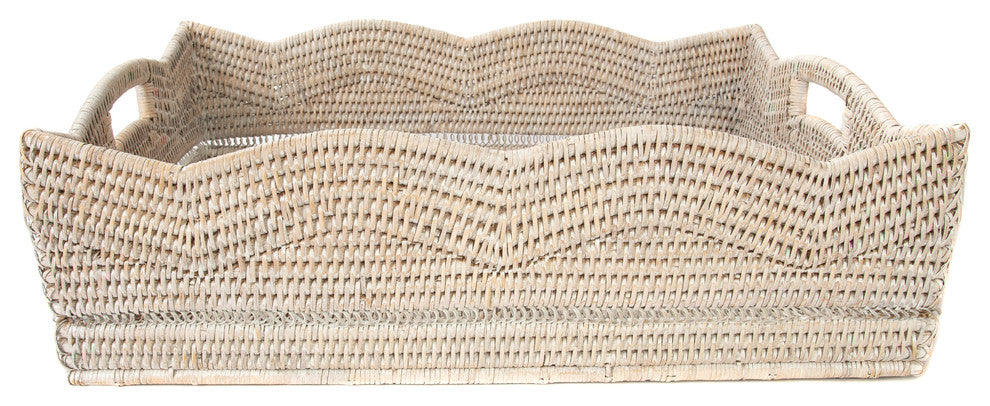 Artifacts Rattan™ Scallop Collection Rectangular Storage Basket, White Wash