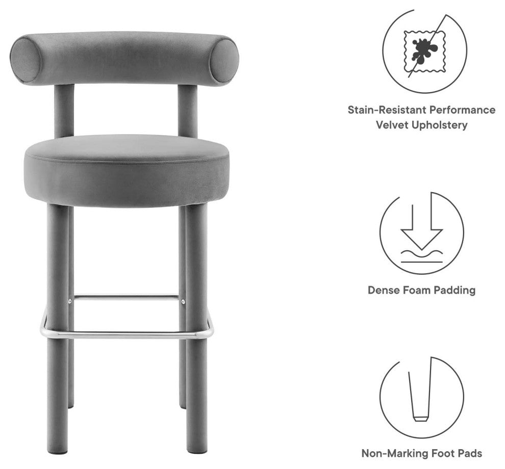 Toulouse Performance Velvet Bar Stool - Gray Silver