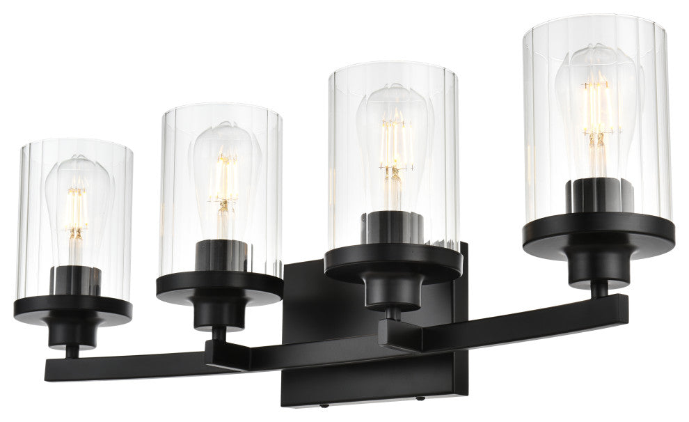 4 Light Black And Clear Bath Sconce