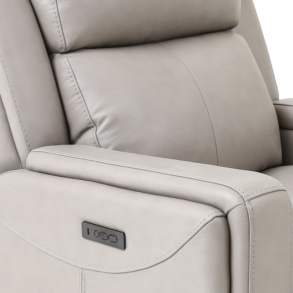 Claude Dual Power Reclining 2 Piece Sofa and Recliner Set, Light Gray Leather