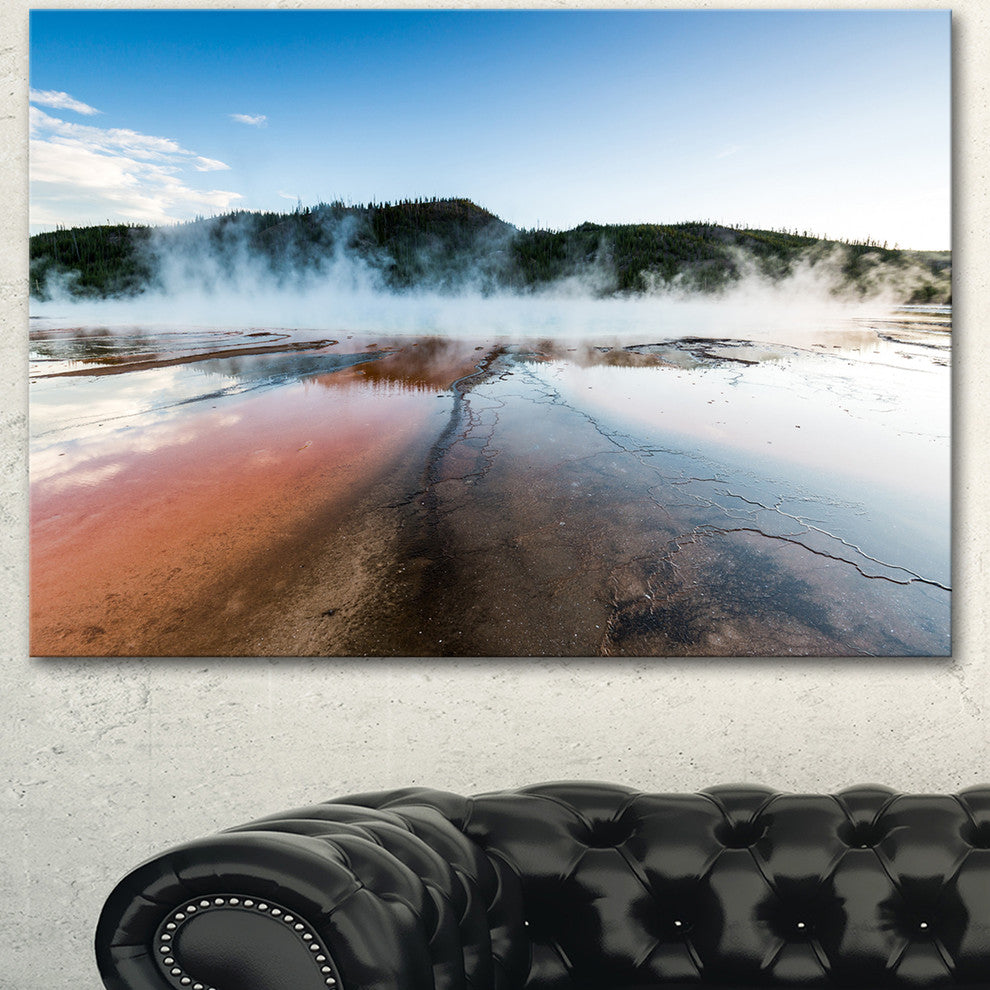 Grand Prismatic Spring at Sunset, Seashore Canvas Art Print, 60"x28"