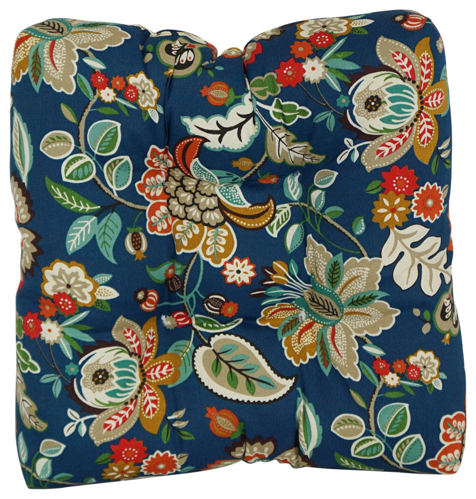 19" Squared Patterned Tufted Dining Chair Cushions, Set of 2, Telfair Peacock